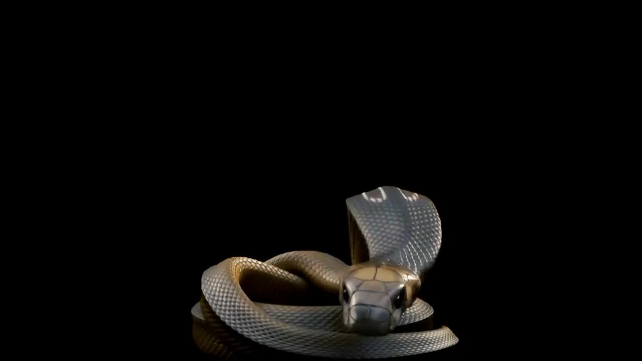 A king cobra snake rising from its sleep, standing tall and hissing at the viewer