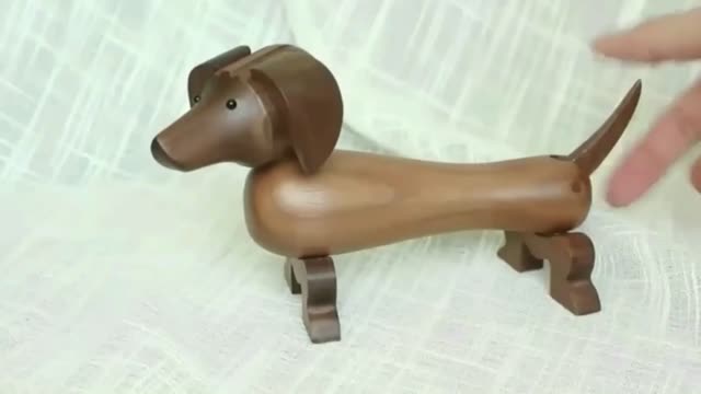 Dachshund Love Walnut Wood Statue