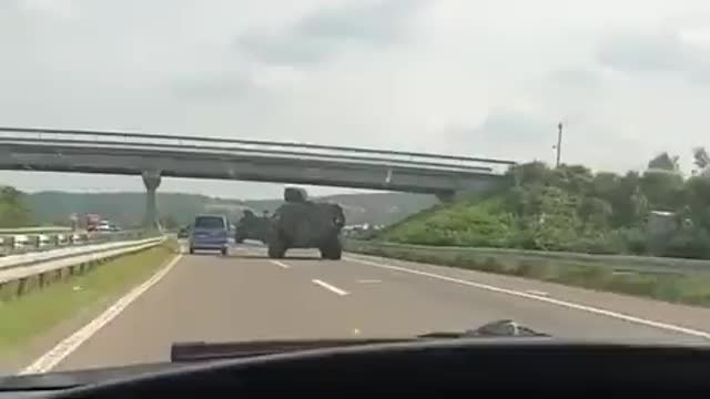 Support vehicles of the Armed Forces of Serbia near Kosovo.