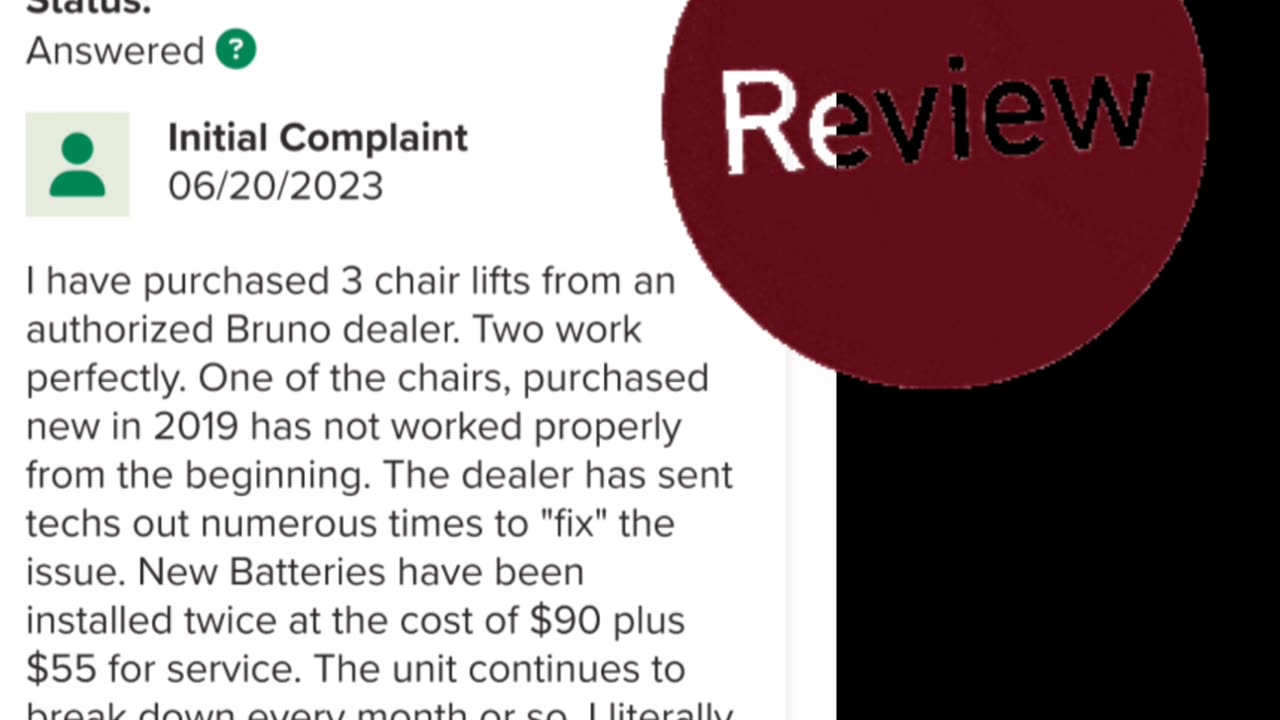 The BBB's 1-star review of Bruno (R) stairlifts