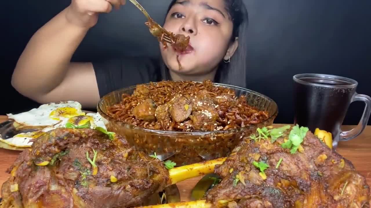 SPICY MUTTON CURRY _ RICE WITH EXTRA GRAVY EATING VIDEO