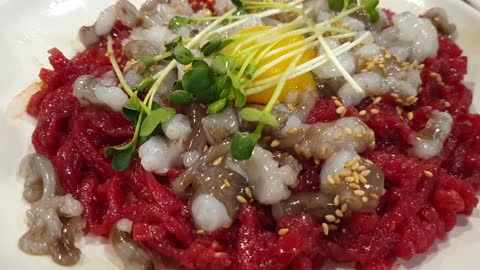 [KOREA FOOD] yukhoe, Korean-style raw beef and small octopus