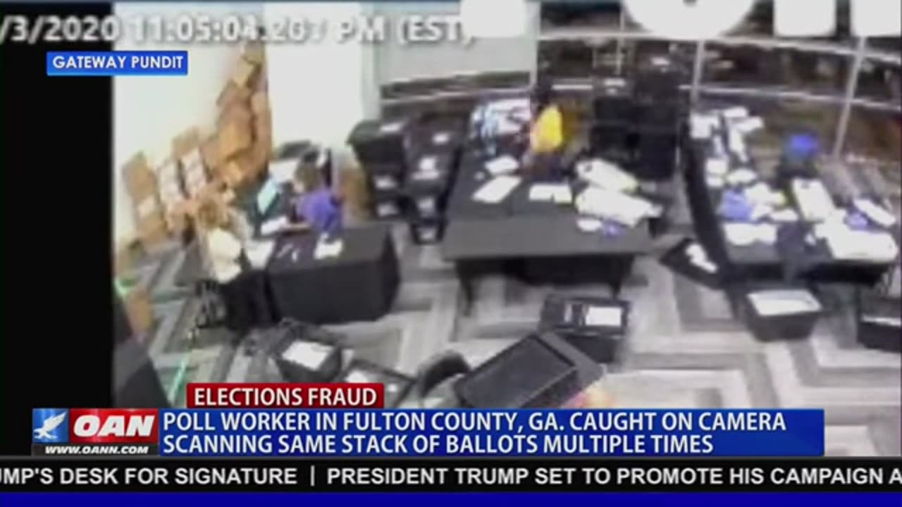 2020. Surveillance shows GA poll worker scanning ballots MULTIPLE times