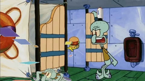 Squidward Is Playing With Tiles While SpongeBob Offers Squidward A Krabby Patty In The Bathroom 🍔