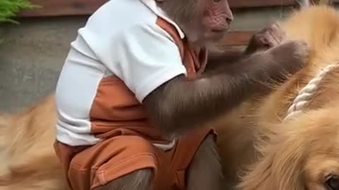 Monkey takes care of sick dog