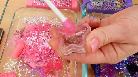 Pink vs Purple - Mixing Makeup Eyeshadow Into Slime Special Series 155 Satisfyin