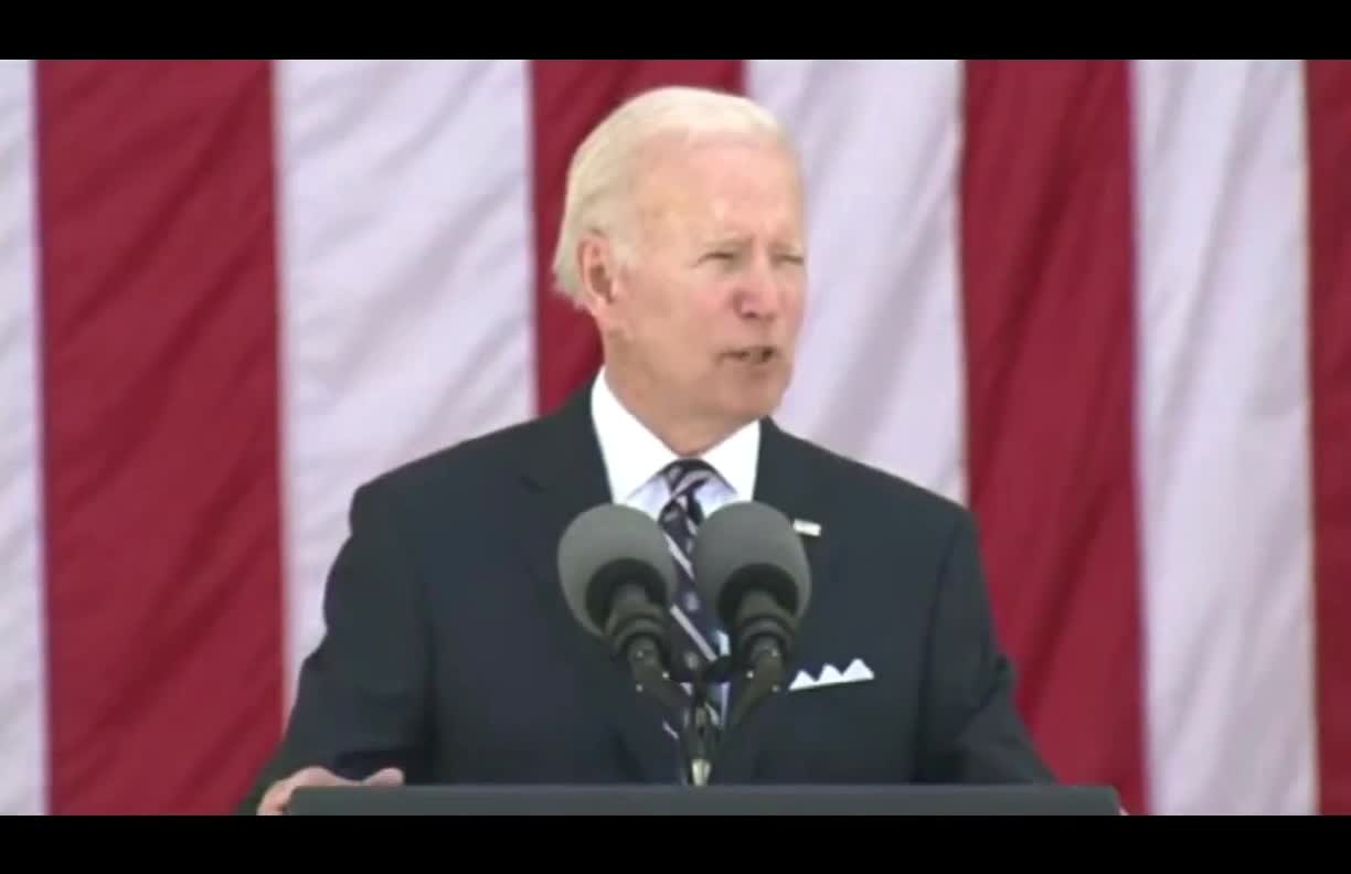 Joe Biden accidentally tells the crowd on Memorial Day that "Democracy has never been good."