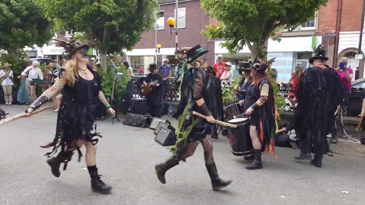 Beltane Border Morris dancing Huntress at Bridport Folk Festival, Saturday 27th July 2019