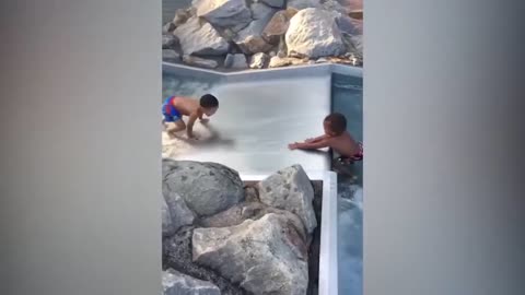 funny babies playing and taking scares