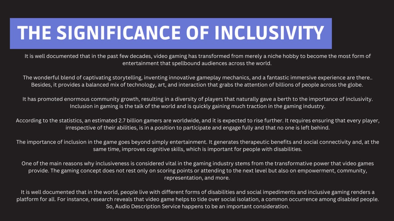 Empowering Inclusivity in Gaming: The Impact of Audio Descriptions on Video Games