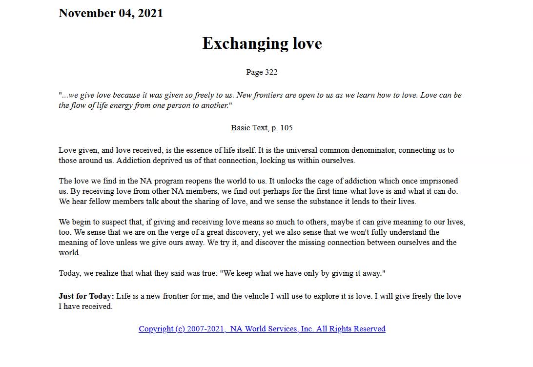 Just for Today - Excahnge Love