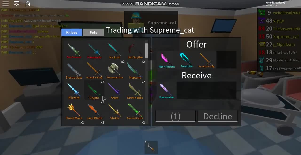 LONGEST MAGMA TRADE EVER!! *GETS REJECTED* (ROBLOX ASSASSINS LONGEST TRADE!)