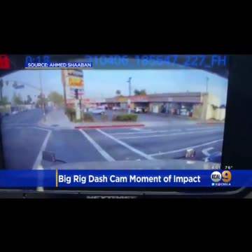 Semi-truck driver plows into murder suspect to end police chase.