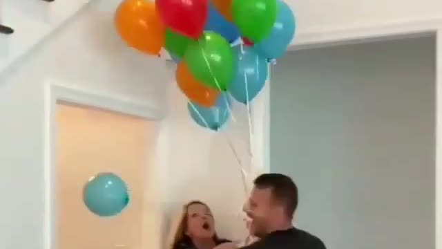 Prank her baby flying with balloons /the makeover/