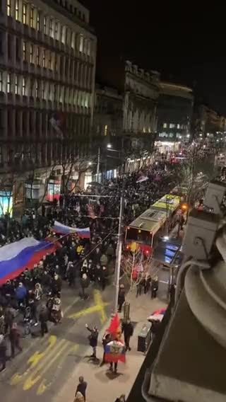 Demonstrace na podporu Ruska v Bělehradě 4.3. 2022