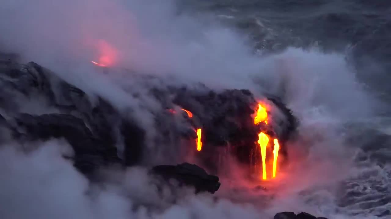 Lava touching the see