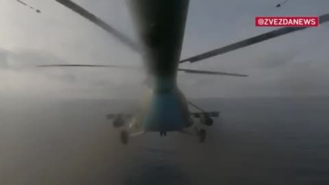 RU POV: Nov-2023: Crimean coast. Two helicopters patrol Crimean coast.
