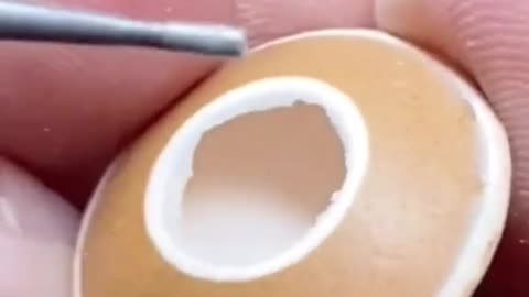 Carving on an egg shell takes patience