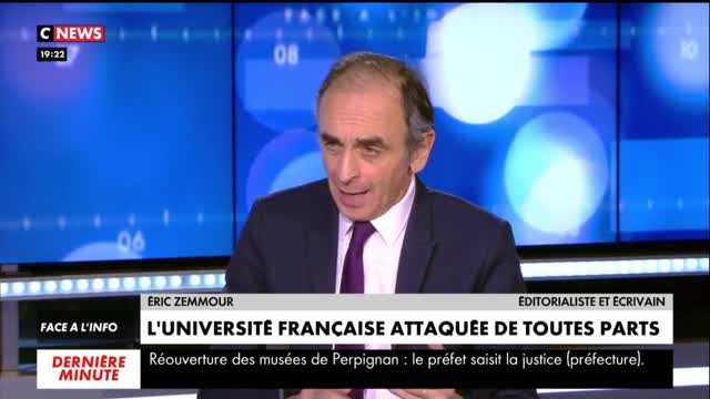 Zemmour sur l'université attaquée de toutes parts