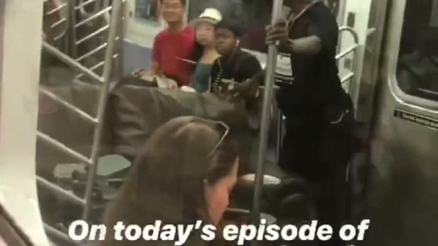 On todays episode of stuff you never thought would fit on a subway guy drags couch onto subway