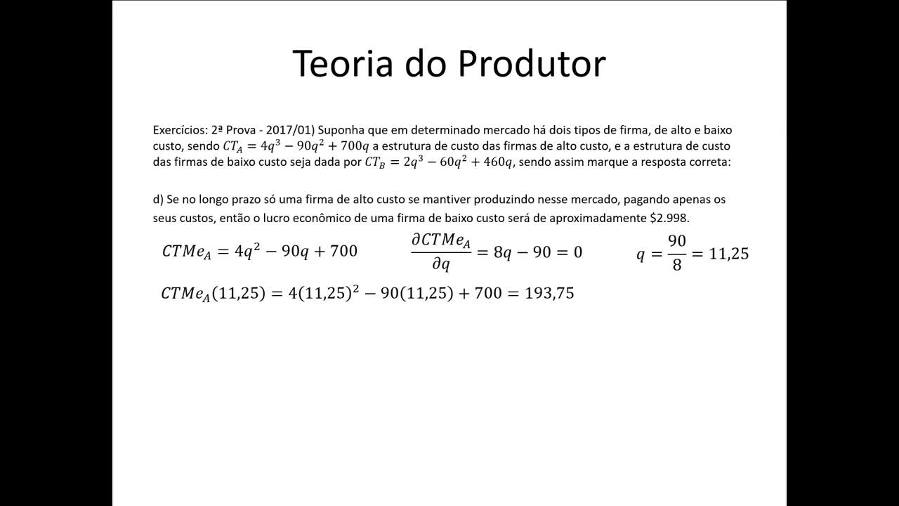 Microeconomia 094 Teoria do Produtor Exercícios Continuação