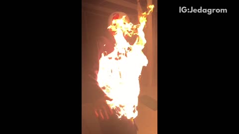 Banana foster guy lights self on fire football helmet