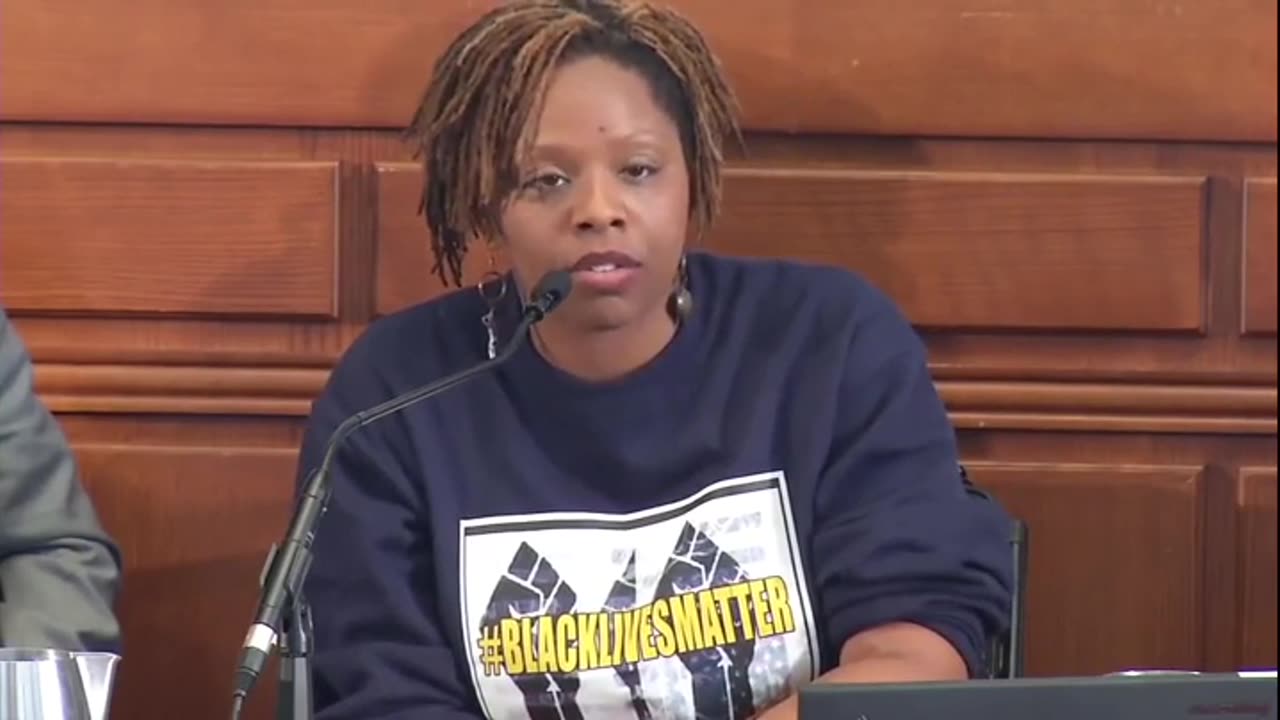 Black Lives Matter founder Patrisse Cullors in 2015, advocating for the elimination of Israel