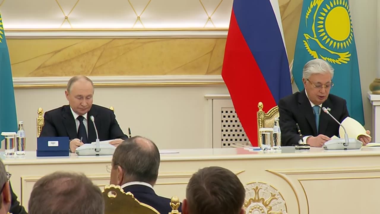 Vladimir Putin and Kassym-Jomart Tokayev made a joint statement for media representatives.