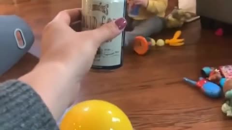 Look at the little baby cheers her mom.