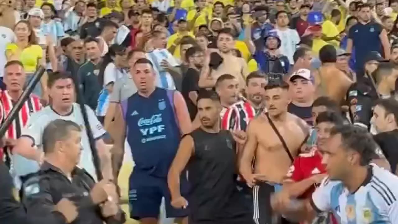 Argentina fans and the Brazilian police, just before the Brazil-Argentina football match kick off!