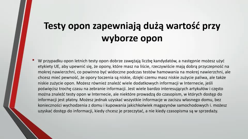 Testy opon zapewniają dużą wartość przy wyborze opon