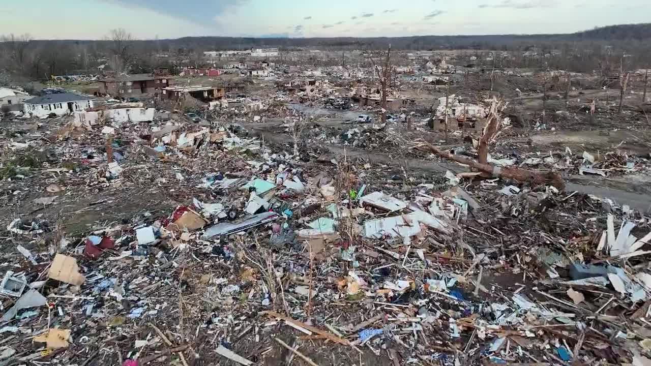 Dawson Springs, KY Tornado damage from the air December 11, 2021