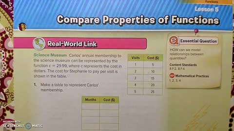 Gr 8 - Ch 4 - Lesson 5 - PART 1 - Compare Properties of Functions