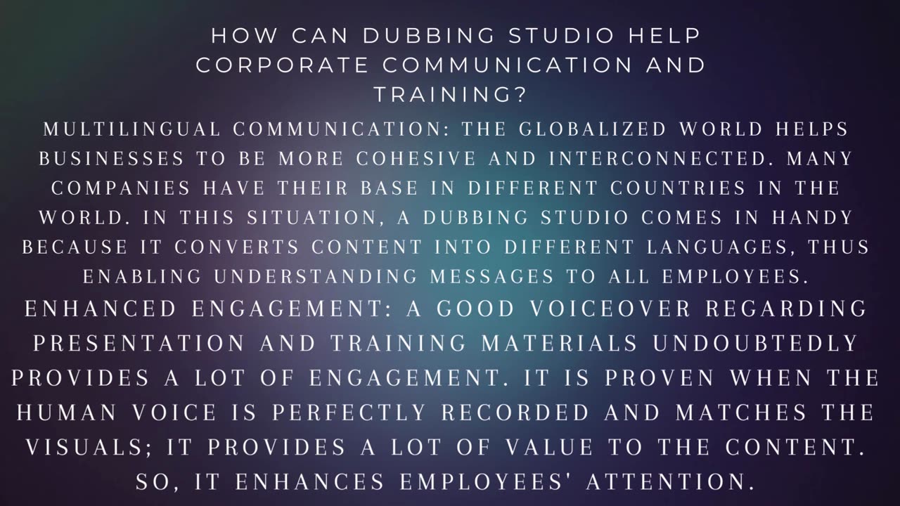 Center for Enhancing Corporate Communication and Training with Expert Dubbing Services