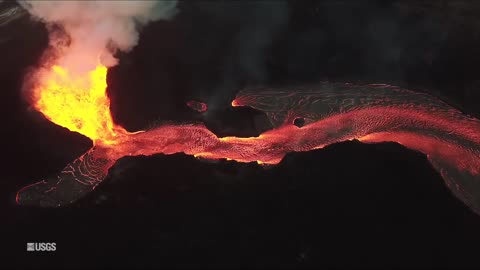 Lava flows from a volcano