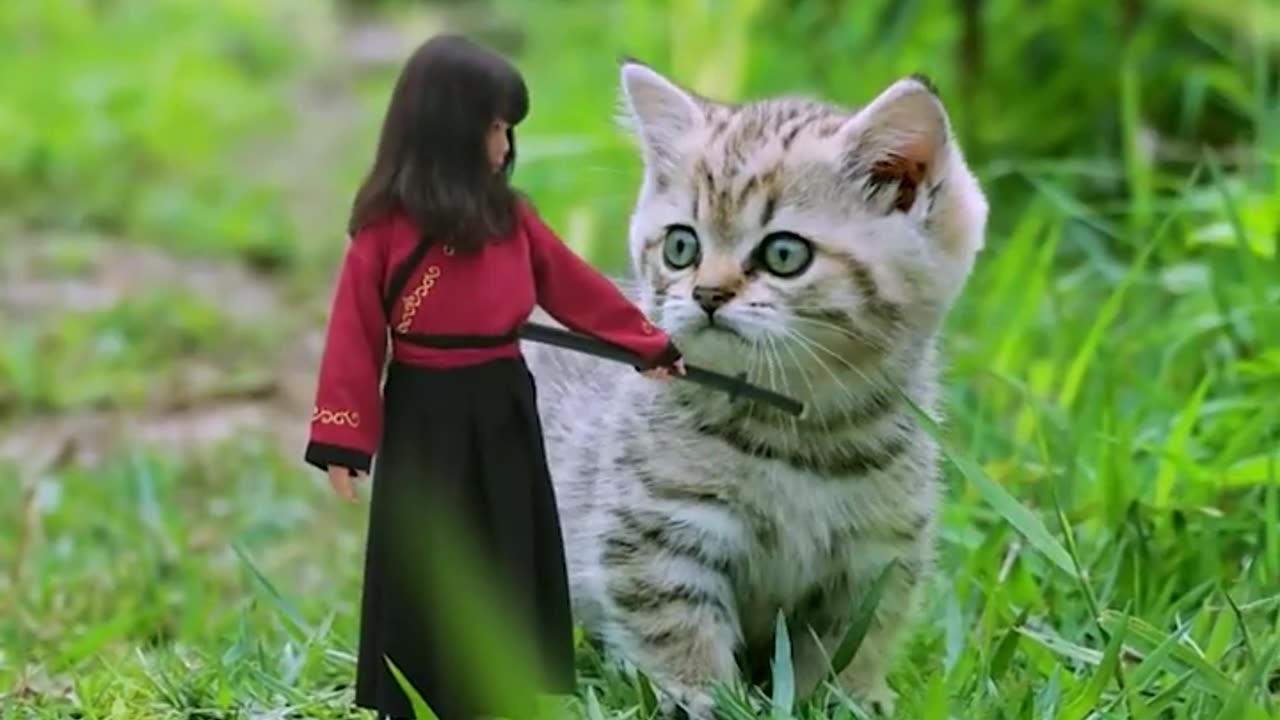 Cute cat v/s cite girl😻