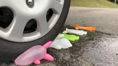 Crushing Crunchy & Soft Things by Car! - EXPERIMENT- CAR VS PLASTIC FOOT