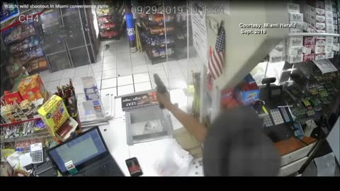 A shootout between the shop owner and the thief