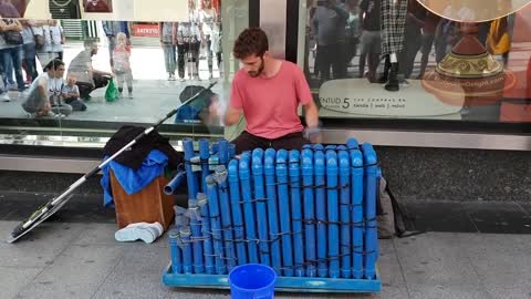 Very unconventional way to play music using hose pipes