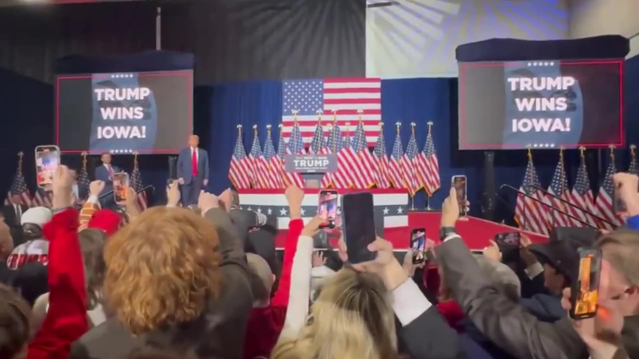 Donald Trump takes the stage after winning Iowa!