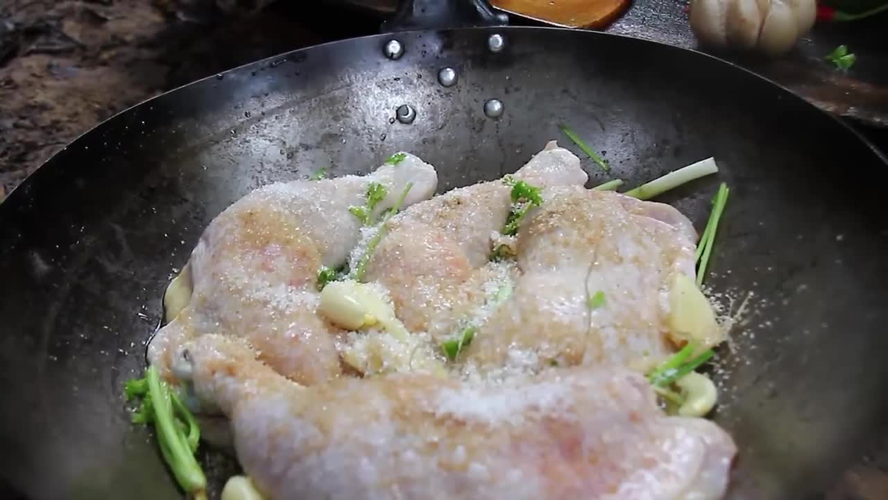Cooking Coconut Chicken Leg Recipe eating so Yummy - Use Coconut water Cook Chicken Meat in Fry P-14