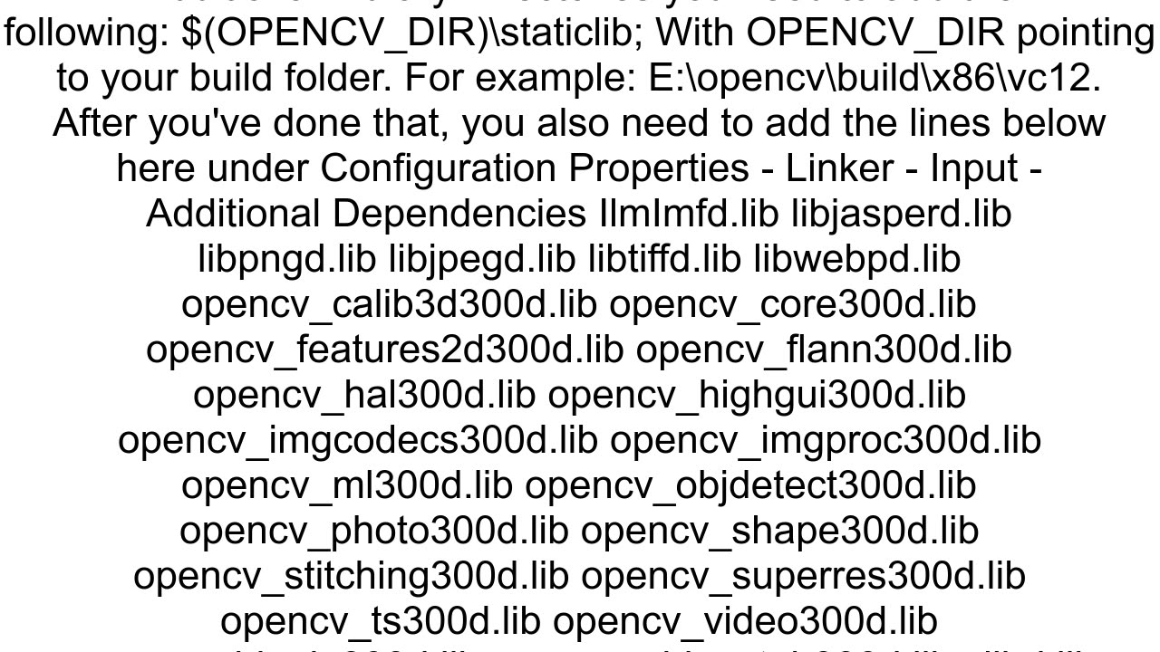 OpenCV error LINK fatal error LNK1104 cannot open file 39opencv_core300dlib39