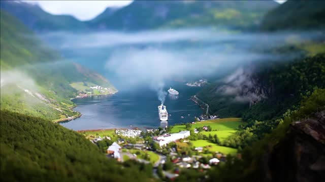 geiranger fjord norway tilt shift lens