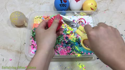 Mixing Random Things into Flufy Slime _ Relaxing Slime With Balloons