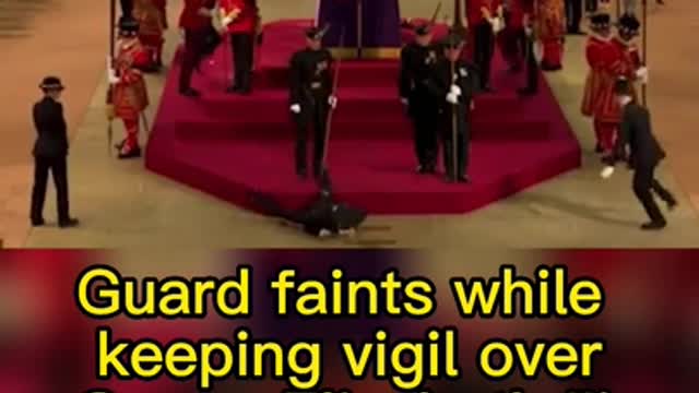 Guard faint and fall as he watched over Queen Elizabeth II's coffin