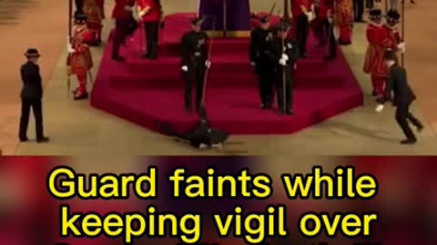 Guard faint and fall as he watched over Queen Elizabeth II's coffin