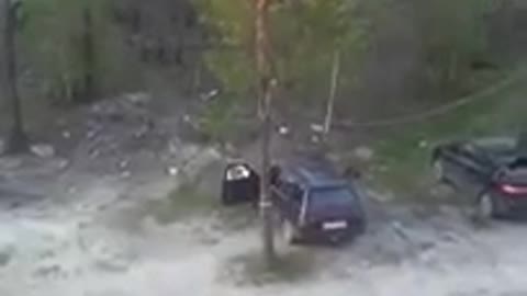 a Russian man trashes other people's cars, watch to the end!