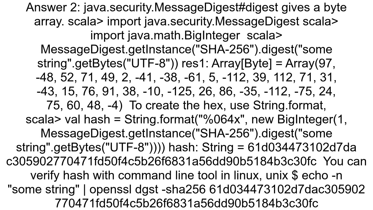 How to correctly generate SHA256 checksum for a string in scala