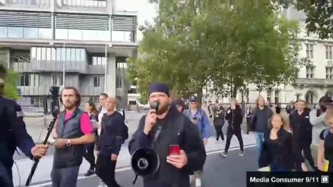 Moments ago in London. Protesters marching. If you are still wearing a mask you have been broken.