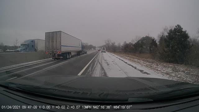 Truck Nearly Slams into Stopped Car